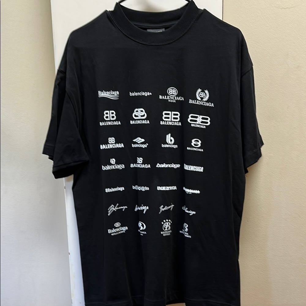 Balenciaga Black Short Sleeve Tee with logos on back and front medium